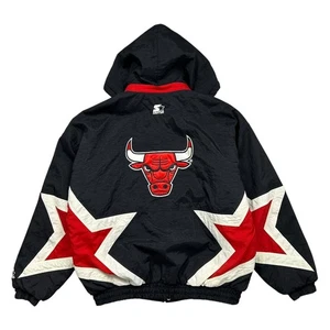 Vintage 90s NBA Chicago Bulls Starter Star Logo Puffer Jacket Full Zip Hooded Gr. XL - Bild 1 von 7