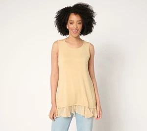LOGO by Lori Goldstein Knit Tank Top with Hi-Low Chiffon Hem Cafe Dolce S New - Picture 1 of 1