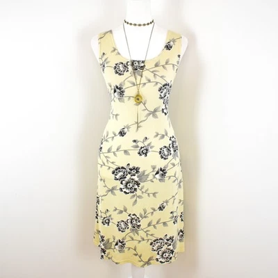VTG 90s Y2K CoCo Club Cream Semi-Sheer Grey Black Floral Print Midi Dress Sz L - Image 1 of 4