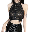 Women's Wetlook Patent Leather Tank Crop Tops Sleeveless Vest Sexy Punk Clubwear