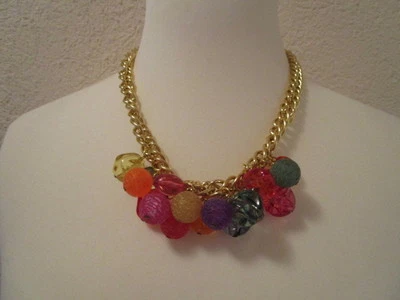 Halskette Collier Modeschmuck Bunt/Gold Kunststeine bunt 50 cm - Bild 1 von 4