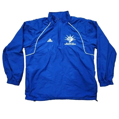 ADIDAS New York State Wrestling Jacket Blue Top 1/4 Zip Tri Stripe USA Climalite - Image 1 of 4