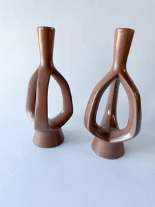 Paar 50er Jahre grau Keramik Kerzenständer Roselane California elegant MCM 10" - Bild 1 von 4