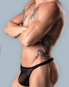 MALE POWER STRETCH NET POUCH BONG THONG BLACK UNDERWEAR - Picture 1 of 5