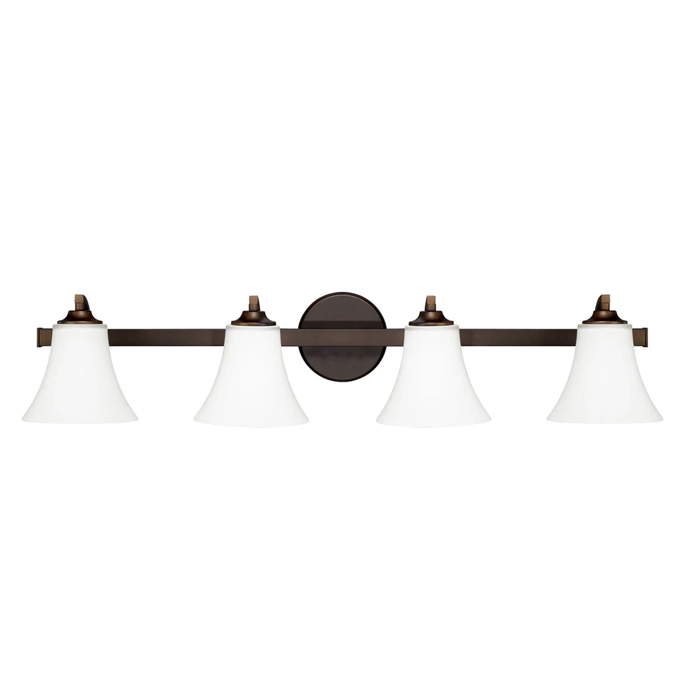 Tocador de bronce de 4 luces con vidrio blanco suave de Capital Lighting Item # 8334BB-145 Foto 1 de 2