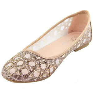 Nuevos zapatos para mujer parpadeo ballet planos malla acabado informal verano beige champán - Imagen 1 de 10