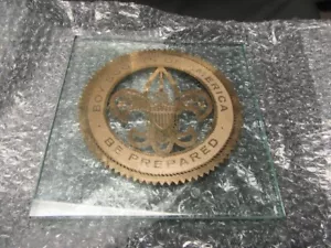 Scouting Emblem, Designer Glass Award on Marble Base, Rectangular BB - Picture 1 of 2