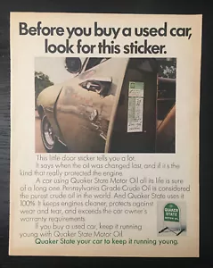 Anuncio vintage con impresión de aceite de motor Quaker State 1972 mantiene tu auto funcionando joven - Imagen 1 de 2