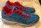 NIKE AIR MAX 95, CUSTOM-MADE IN BLUE LIZARD + SILVER & RED, 11.5, X'T CONDITION
