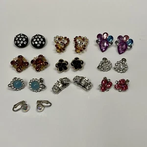 Vintage Strass und mehrfarbige Clip-On und Schraubverschluss Ohrringe Lot 10 Paar - Bild 1 von 8