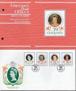 Guernsey MNH 1992 Queens Accession, paquete de presentación y FDC - Imagen 1 de 1