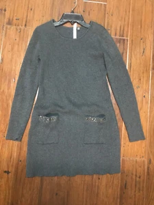 NY COLLECTION LONG TUNIC SWEATER BEADED TRIM GRAY KNIT SMALL - Picture 1 of 3