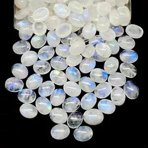 Lotto 50 pezzi pietre di luna arcobaleno naturale 9x7 mm ovali blu brilla pietre preziose cabochon - Foto 1 di 12