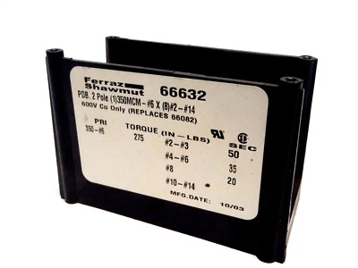 Ferraz Shawmut 66632 2 Pole 1 350mcm-#6 x (8)#2-#14 Wire Distribution Block 600V - Image 1 of 4