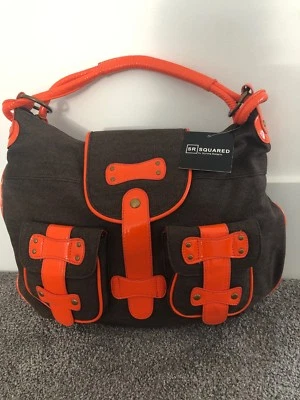 Cartera/bolso de mano SR Squared By Sondra Roberts de tela marrón y naranja nuevo con etiquetas. SR157 Foto 1 de 4