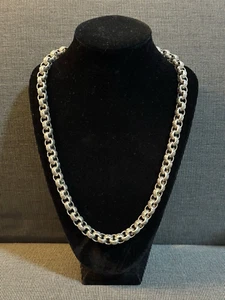 Solid 925 Sterling Silver Mens Heavy 8mm Patterned Rolo Chain Necklace 60cm - Picture 1 of 11