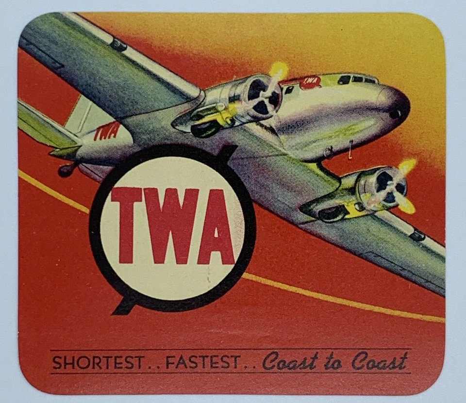 TWA AIR LINES SHORTEST FAST COAST TO COAST DECALQUE REDONDO ETIQUETA DE GOMA ADESIVA - Imagem 1 de 3