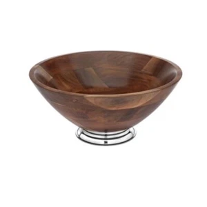 Godinger Wood Metal Round Solid Bowl Brown NIB - Picture 1 of 1