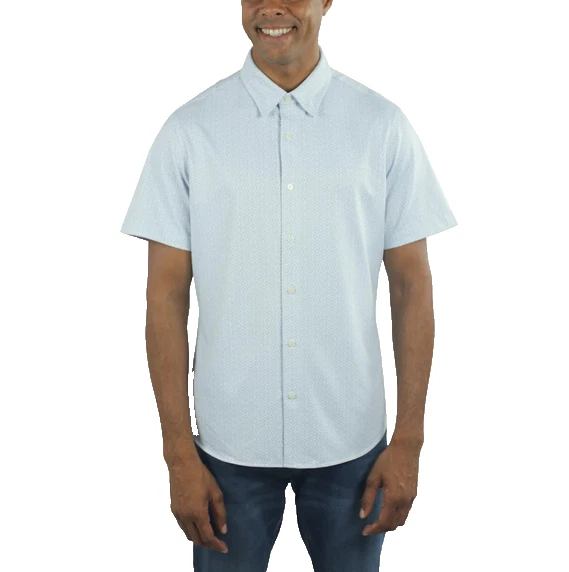 Jachs New York Shirt Men's XXL Short Sleeved White Light Blue Squares Circles