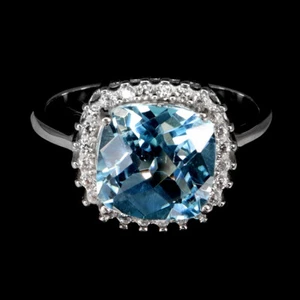 925 Anello Argento Sterling Cuscino Topazio 10mm Zircone Naturale Gemma Taglia 9 - Foto 1 di 14