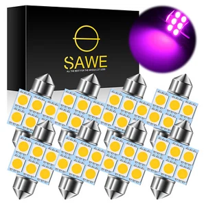 8 x SAWE Pink 31MM Festoon 5050 6SMD Dome Map LED Light Bulbs DE3175 DE3022 - Picture 1 of 6