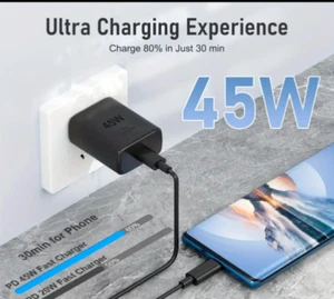 Chargeur Téléphone Android 45W Super Rapide USB C, 45 Watt Type-C Charge Rapide - Photo 1 sur 4