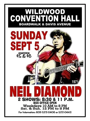 Gig Poster NEIL DIAMOND 1971 Wildwood NJ CONVENTION HALL CONCERT POSTER - Image 1 of 3