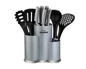 Schäfer Messerblock 10-tlg. Küchenhelfer Messerset Brotmesser Metallic Silber - Bild 1 von 3