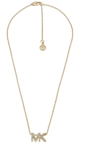 Michael Kors MK Logo Necklace Yellow Gold Brass Crystals Pave MKJ8024710 +MK BOX - Picture 1 of 4