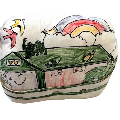 VTG Decorative Art Pillow Noah’s Ark Fable Animals Baby Crib Kid Room Cotton USA - Image 1 of 4