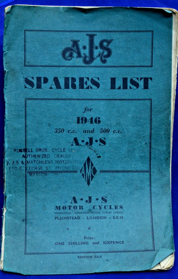 原装 1946 年 AJS 备件清单型号 16 350cc 型号 18 500cc — 第 1/1 张图片