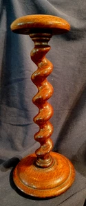 M ANTIQUE 19TH C. BARRISTERS WIG STAND OAK WOOD,BARLEY TWIST STEM - Picture 1 of 5