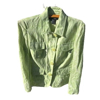 Chaqueta de traje Etcetera verde mezcla de lino para mujer talla 2 botones y cremallera floral Foto 1 de 4