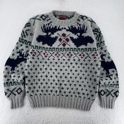 John Ashford Sweater Mens Large Gray Wool Moose Nordic Pullover Winter Knit Warm - Image 1 of 4