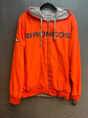 NWT Denver Broncos Jacket Orange Gray Reversible Hoodie Full Zip Sweatshirt - Image 1 of 4