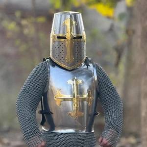 Medieval Metal Templar Armor Cuirass Knight With Great Templar Helmet Larp Gift - Picture 1 of 8