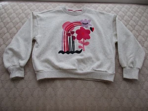 NWT Catimini Girls' Comfy Off-White Heather Sweatshirt Top w/Florals, Sz 12Y - Picture 1 of 8