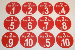 Promocional Punto de Venta Precio Pegatinas Etiquetas Etiquetas Compre 2 por £2 £5 £10 - Imagen 1 de 13
