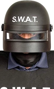 Fiestas Guirca Adult Black Police SWAT Helmet Special Ops Halloween Fancy Dress - Picture 1 of 1