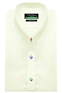 Men's 1930s Vintage Spear Dagger Collar Cream Cotton Shirt with Colorful Buttons - Picture 1 of 9