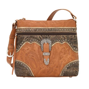 American West Womens Saddle Ridge Natural Tan Leather Handbag Bag OS - Picture 1 of 5