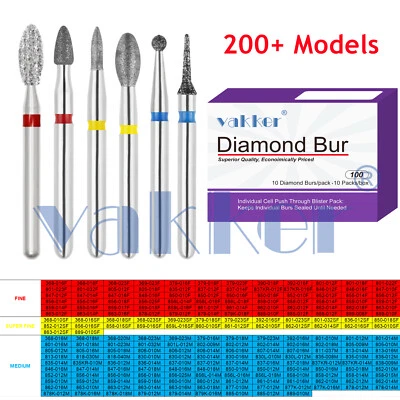 10pc Dental Super Fine/Fine/Medium Grit Diamond Burs for Handpiece Friction Grip - Image 1 of 4