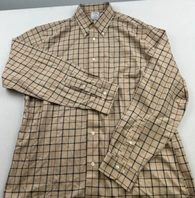 Camisa social masculina Brooks Brothers 1818 Regent grande azul bronzeado vermelha xadrez botão para cima - Imagem 1 de 4