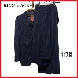Ring Jacket Suit 2 Piece Size 48 Navy Stripe Spring, Summer Made in Japan F/S - Picture 1 of 10