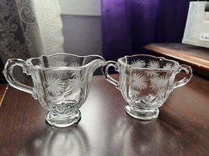 BEAUTIFUL FOSTORIA Lido Etched BAROQUE Style Individual CREAMER AND SUGAR - Picture 1 of 8