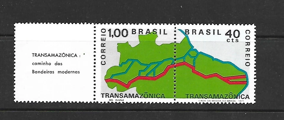 BRAZIL Sc 1190a NH ISSUE OF 1971 - PAIR W/LABLE - MAP - Image 1 of 1