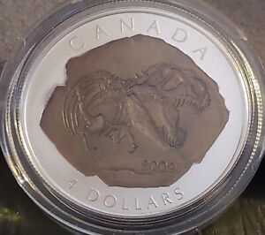 CANADA. 2009 $4 Dollars Silver Proof Tryannosaurus Rex Skull Fossil Coin Gem BU