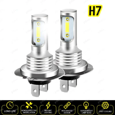 H7 LED 车头灯灯泡套件高/低光束 6500K 超亮白色灯 2x — 第 1/4 张图片