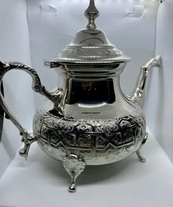 Moroccan X Large TeaPot Handmade Serving 12 Tea Cups Brass Silver Plated