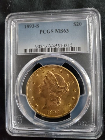 1893-S PCGS $20 Gold Liberty Double Eagle MS63 Cover